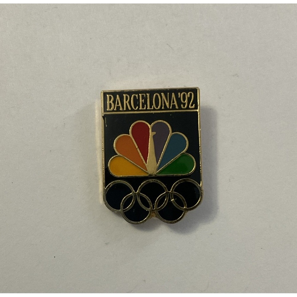 Vtg 1992 Barcelona Olympic Lapel Pin NBC Peacock Hat Pinback Gold Tone
